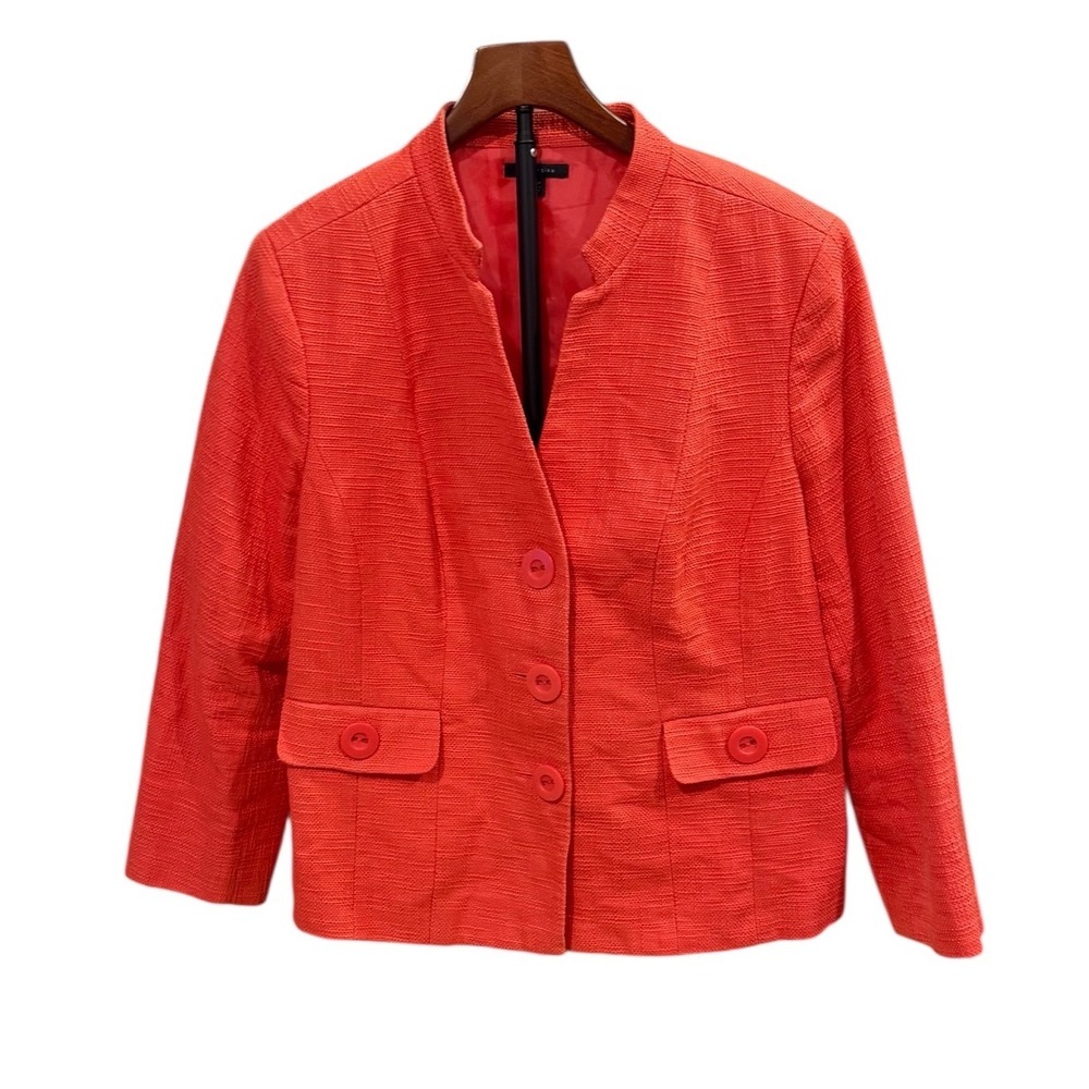 Semantiks Coral Orange Textured Tweed Mandarin Collar Blazer Jacket Womens 14W